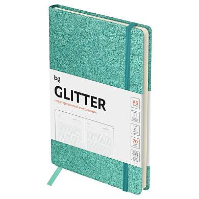 Ежедневник недатированный, А6, 136л., твердый переплет, диз. картон, BG "Glitter. Teal", бирюзовый, на резинке, карман (арт. 369880)