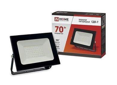 ASD/InHome прожектор светодиодн. СДО-7 70W(5600lm) 6500K 6K 207x171x22 черный IP65 4645 (арт. 776522)