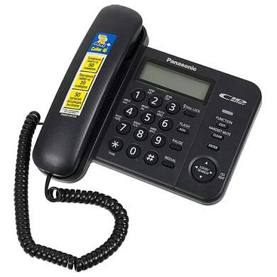 Телефон PANASONIC KX-TS2356RUB, черный, память 50 номеров, АОН, ЖК-дисплей с часами, тональный / импульсный режим (арт. 260339)