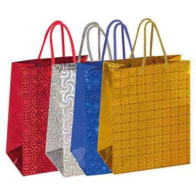 Пакет подарочный 32x26x13см (L) НАБОР 4шт, голография, ассорти 4 цвета, ЗОЛОТАЯ СКАЗК, 609734 (арт. 609734)
