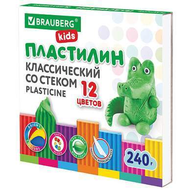 Пластилин классический BRAUBERG KIDS, 12 цветов, 240 г, стек, ВЫСШЕЕ КАЧЕСТВО, 106436 (арт. 106436)