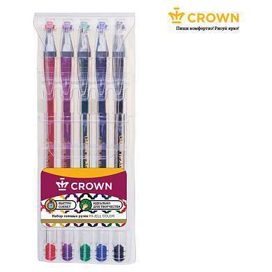 Набор гелевых ручек Crown "Hi-Jell Color" 5шт., 5цв., ПВХ уп., европодвес (арт. 003349)