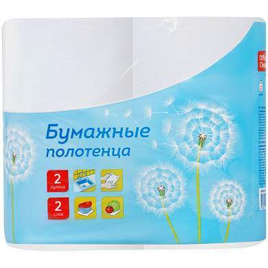Полотенца бумажные в рулонах OfficeClean, 2-слойные, 2шт., 37,5м/рул., тиснение, белые (арт. 325795)