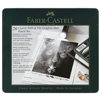 Набор карандашей ч/г Faber-Castell "Pitt Graphite Matt" и "Castell 9000", 20 предметов, заточен., метал. кор. (арт. 377479)