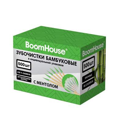 Зубочистки с МЕНТОЛОМ бамбуковые 500 шт. в индивидуальной упаковке, BOOMHOUSE (БУМХАУС), 701952 (арт. 701952)