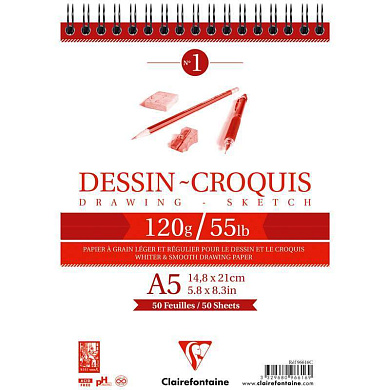 Скетчбук 50л., А5 Clairefontaine "Dessin croquis", на гребне, 120г/м2 (арт. 320100)