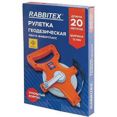 Рулетка геодезическая 20 м х 13 мм, лента фибергласс, открытый корпус, RABBITEX (РАББИТЕКС), 671366 (арт. 671366)