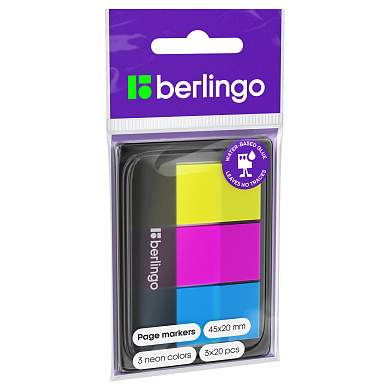 Флажки-закладки Berlingo, 45*20мм, 20л*3 неоновых цвета, в диспенсере (арт. 155292)