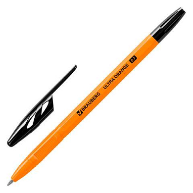 Ручка шариковая BRAUBERG "ULTRA ORANGE", ЧЕРНАЯ, узел 0,7 мм, чернила ГЕРМАНИЯ, наконечник ШВЕЙЦАРИЯ, 143563 (арт. 143563)
