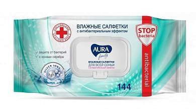 Влажные салфетки с клапаном 144шт/уп. антибактер. AURA family 04504 (арт. 762290)