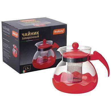 Чайник заварочный Mallony Decotto-1500, 1,5л, фильтр нерж сталь, стекло/пластик, красный 910107 (арт. 716209)
