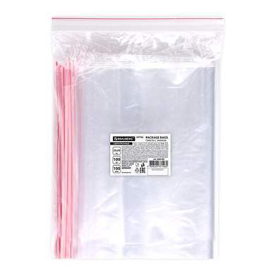 Пакеты ZIP LOCK "зиплок" СВЕРХПРОЧНЫЕ, комплект 100 шт., 250х350 мм, ПВД, 100 мкм, BRAUBERG EXTRA, 608183 (арт. 608183)