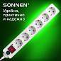 Сетевой фильтр SONNEN U-365, 6 розеток, с заземлением, выключатель, 10 А, 5 м, белый, 511427 (арт. 511427)