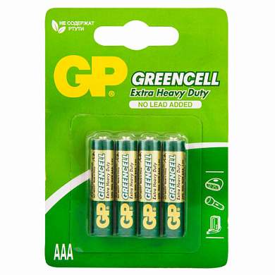 Батарейки КОМПЛЕКТ 4 шт., GP GreenCell AAA (R03, 24G), солевые, мизинчиковые, блистер, 24G-2CR4 (арт. 457753)