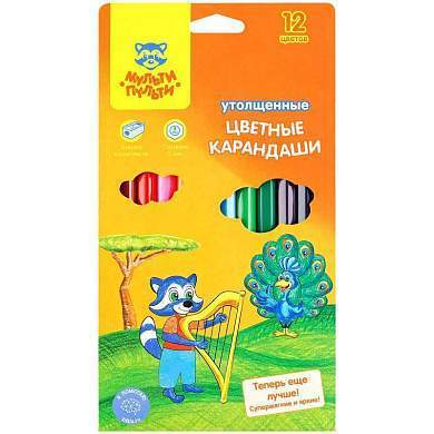 Карандаши цветные Мульти-Пульти "Енот в саванне", 12цв., утолщ., заточен., картон, европ., с точилкой (арт. 240117)