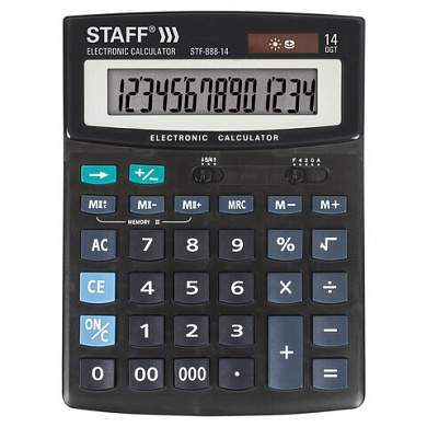 Калькулятор настольный STAFF STF-888-14 (200х150 мм), 14 разрядов, двойное питание, 250182 (арт. 250182)