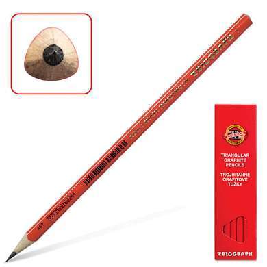 Карандаш чернографитный KOH-I-NOOR, 1 шт., "Triograph", B, трехгранный, без резинки, корпус красный, заточенный, 1802001001KSRU (арт. 180813)