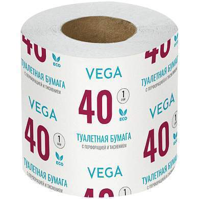 Бумага туалетная Vega, 1-слойная, 40м/рул., на втулке, с перф., с тиснением, белая (арт. 339243)