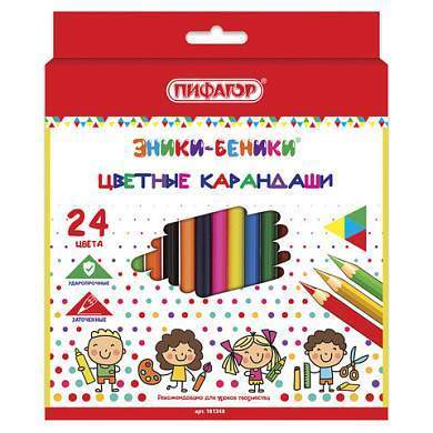 Карандаши цветные ПИФАГОР "ЭНИКИ-БЕНИКИ", 24 цвета, шестигранные, натуральное дерево, 181348 (арт. 181348)