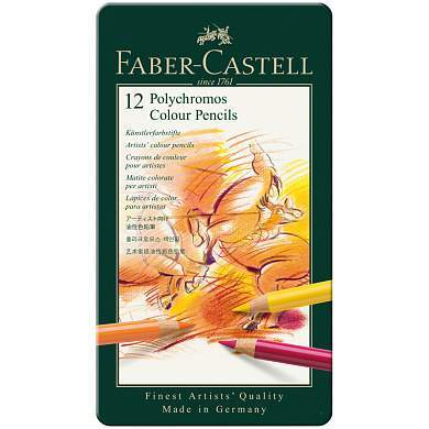 Карандаши цветные художественные Faber-Castell "Polychromos", 12цв., заточен., метал. коробка (арт. 285919)