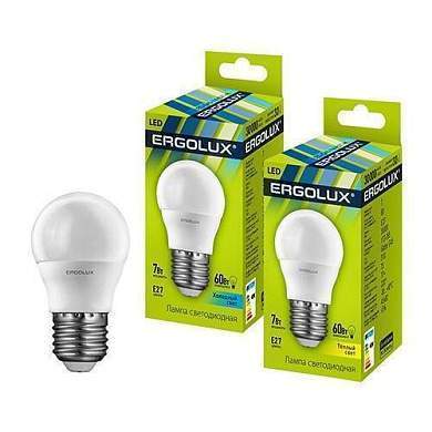 Ergolux шар G45 E27 7W(560lm 220°) 3000K 2K матовая 82x45 пластик/алюм. LED-G45-7W-E27-3K (арт. 659299)