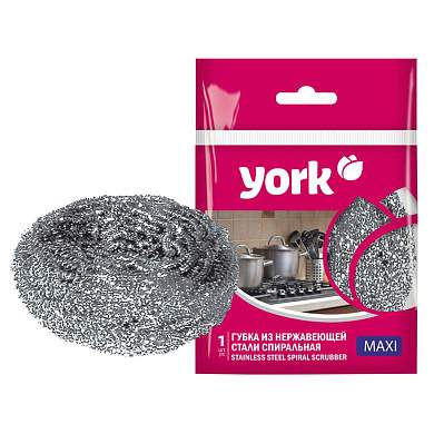 Губка для посуды York "Макси", спиральная, стальная, 1шт., 8*8*4см (арт. 355930)