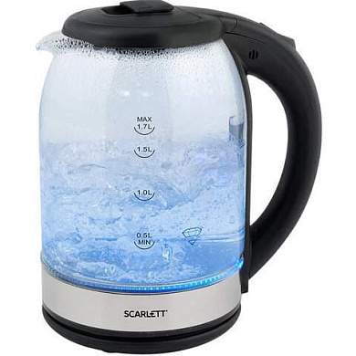 Чайник SCARLETT SC-EK27G10, 1,7 л, 1800 Вт, закрытый нагревательный элемент, стекло, черный (арт. 457206)