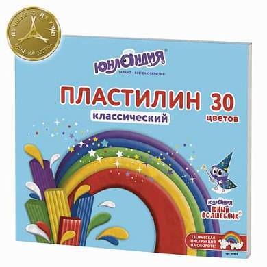Пластилин классический ЮНЛАНДИЯ "ЮНЫЙ ВОЛШЕБНИК", 30 цветов, 600 г, со стеком,ВЫСШЕЕ КАЧЕСТВО, 105903 (арт. 105903)