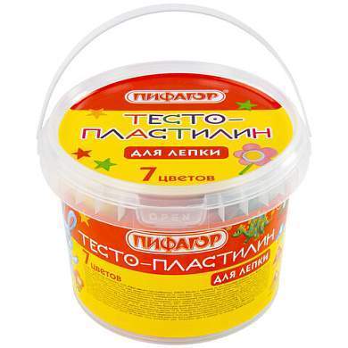 Пластилин на растительной основе (тесто для лепки) ПИФАГОР, 7 цветов, 420 г, пластиковое ведро, 104545 (арт. 104545)
