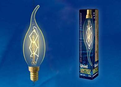 Uniel CW35 E14 60W Свеча на ветру винтажная лампа накаливания IL-V-CW35-60/GOLDEN/E14 ZW01 (арт. 555096)