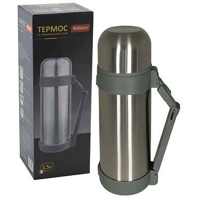 Термос Mallony SF-1500A, 1,5л, широкое горло + кнопка, ручка, нерж.сталь 73004 (арт. 676681)