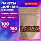 Пакет Дой-Пак с замком ZIP LOCK, крафт с окном 40мм, 100 х 150 + 30 мм, 100 штук 150 мкм, BRAUBERG, 700688 (арт. 700688)