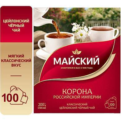 Чай МАЙСКИЙ "Корона Российской Империи" черный цейлонский, 100 пакетиков по 2 г, 113159 (арт. 620420)