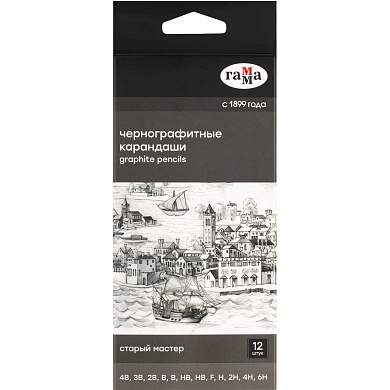 Набор карандашей ч/г Гамма 12шт., 4B-6H, кедр, картон. упаковка, европодвес (арт. 372599)