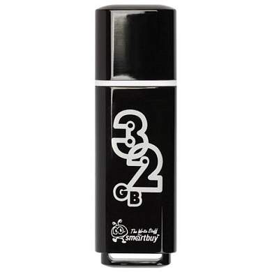 Флеш-диск 32 GB, SMARTBUY Glossy, USB 2.0, черный, SB32GBGS-K (арт. 512776)