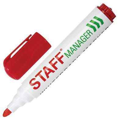 Маркер стираемый для белой доски КРАСНЫЙ, STAFF "Manager" WBM-491, 5 мм, с клипом, 151493 (арт. 151493)