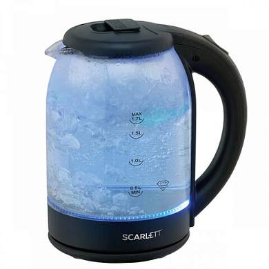 Чайник SCARLETT SC-EK27G90, 1,7 л, 1800 Вт, закрытый нагревательный элемент, стекло, черный (арт. 457212)