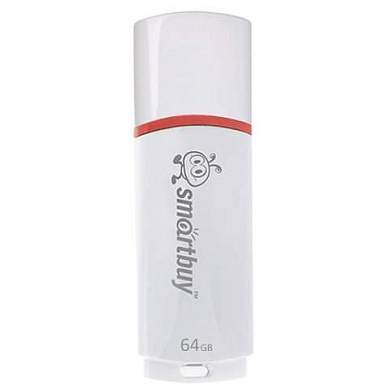 Флеш-диск 64 GB, SMARTBUY Crown, USB 2.0, белый, SB64GBCRW-W (арт. 512779)