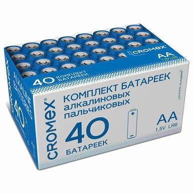 Батарейки алкалиновые "пальчиковые" КОМПЛЕКТ 40 шт., CROMEX Alkaline, АА (LR6,15А), в коробке, 455594 (арт. 455594)