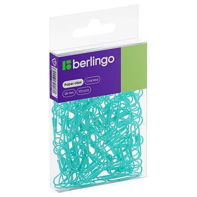 Скрепки 28мм, Berlingo, 100шт., цветные, ПВХ упак., европодвес, голубые (арт. 301705)