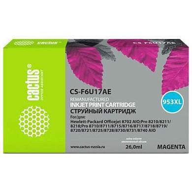 Картридж струйный CACTUS (CS-F6U17AE) для HP OfficeJet Pro 7740/8210/8218/8710, пурпурный (арт. 364181)
