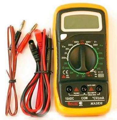 Мультиметр MAS838,AC(600V) DC(600V/10A) R(2МОм) F(40..400Гц) t(-20..1000C),диод-тест,прозвон,2-3 изм (арт. 3058)