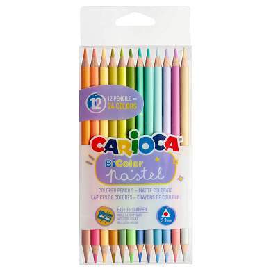 Карандаши цветные пастельные двухсторонние Carioca "Bi-Color Pastel", 24цв., 12шт., заточен., ПВХ, европодвес (арт. 373272)