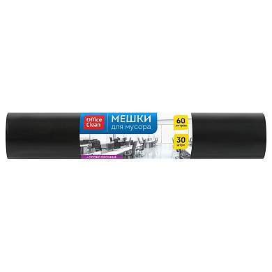 Мешки для мусора 60л OfficeClean ПСД, 60*70см, 20мкм, 30шт., особо прочные, черные, в рулоне (арт. 355038)