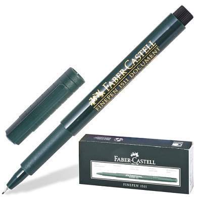 Ручка капиллярная (линер) FABER-CASTELL "Finepen 1511", ЧЕРНАЯ, корпус темно-зеленый, линия 0,4 мм, 151199 (арт. 140995)