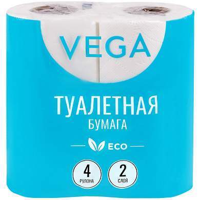 Бумага туалетная Vega 2-слойная, 4шт., эко, 15м, тиснение, белая (арт. 315616)