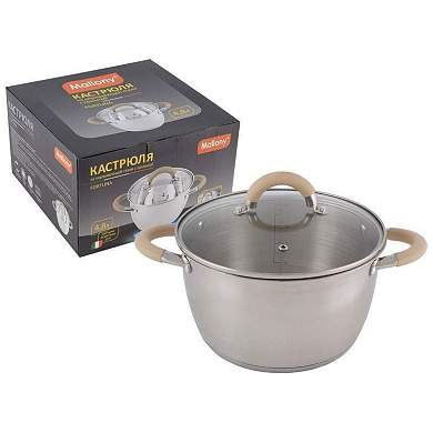 Кастрюля нерж.сталь с крышкой, объем 4,5л, 22*13,5см, серия Fortuna, ручки силикон, 7220 Mallony (арт. 768921)