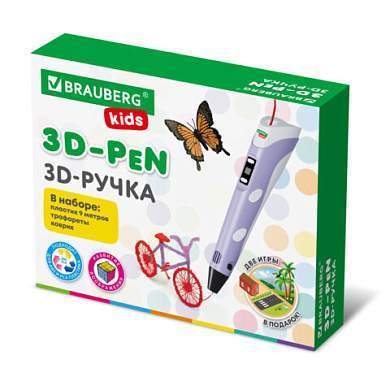 Ручка 3D с трафаретами PLA - пластиком и термоковриком BRAUBERG KIDS, 665188 (арт. 665188)