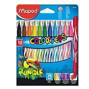 Фломастеры MAPED "Color'Peps Jungle", 12 цветов, смываемые, вентилируемый колпачок, 845420 (арт. 150760)