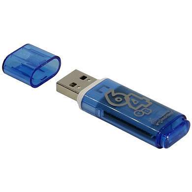 Память Smart Buy "Glossy" 64GB, USB 2.0 Flash Drive, голубой (арт. 230859)
